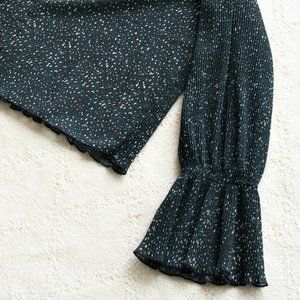 Zara Sheer High Neck Speckled Green Blouse